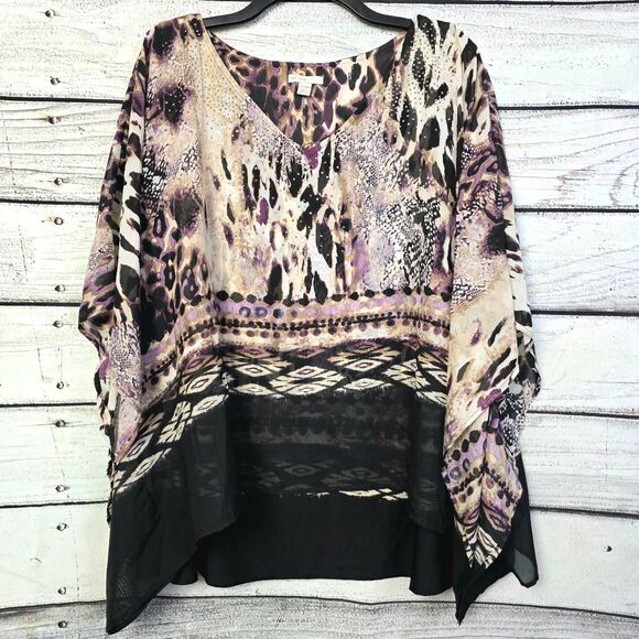 Cato Plus Purple Animal Print Poncho Top 22/24W - Picture 1 of 9